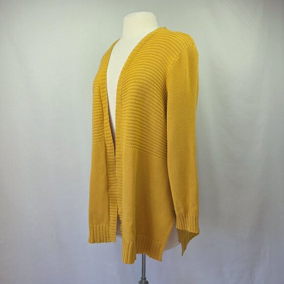 Marled Waffle Knit Open Front Cardigan Mustard Yellow Size 1X - Picture 2 of 12